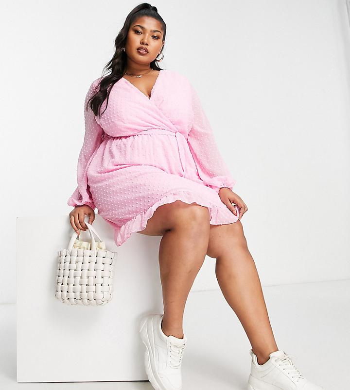 Simply Be Wrap Skater Mini Dress In Pink