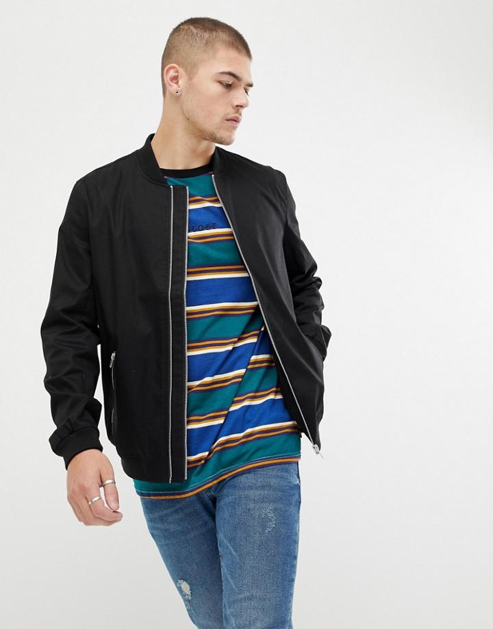 Asos Design Bomber Jacket With Dual Zip Opening In Black - Black