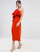 Asos Premium Occasion Jumpsuit With Ultimate Ruffle - Red