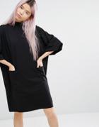 Monki Exclusive Oversized Sweat Dress With Pockets - Black