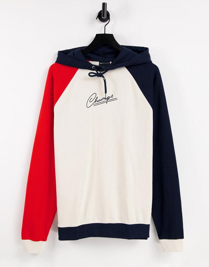 Asos Design Oversized Hoodie In Collegiate Color Block With Champs Print-neutral