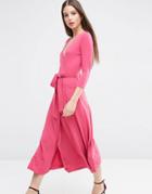 Asos Wrap Maxi Dress In Jersey Crepe - Raspberry