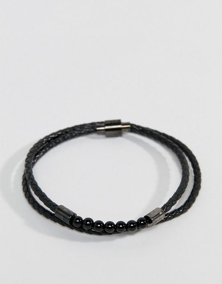 Ted Baker Lizaa Bead & Leather Double Wrap Bracelet In Black - Black