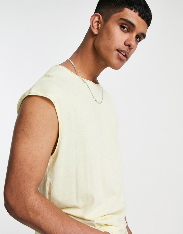 Brave Soul Raw Edge Sleeveless T-shirt Tank In Yellow