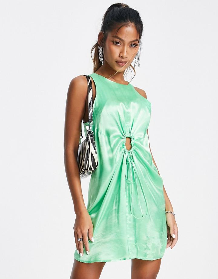 Topshop Satin Cut Out Ruch Mini Dress In Apple-green