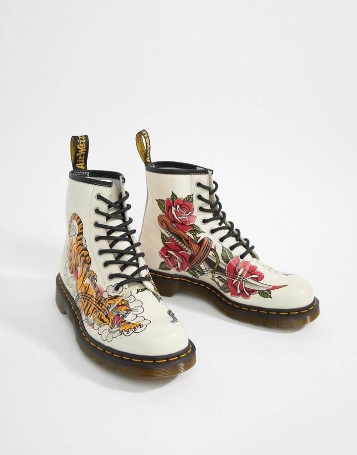 Dr Martens X Grez 1460 Boots In Tattoo Print - Beige