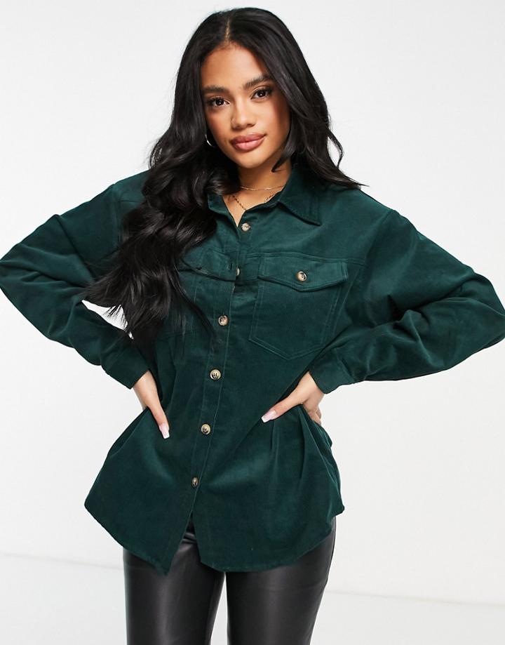 Na-kd Corduroy Shirt In Green - Part Of A Set