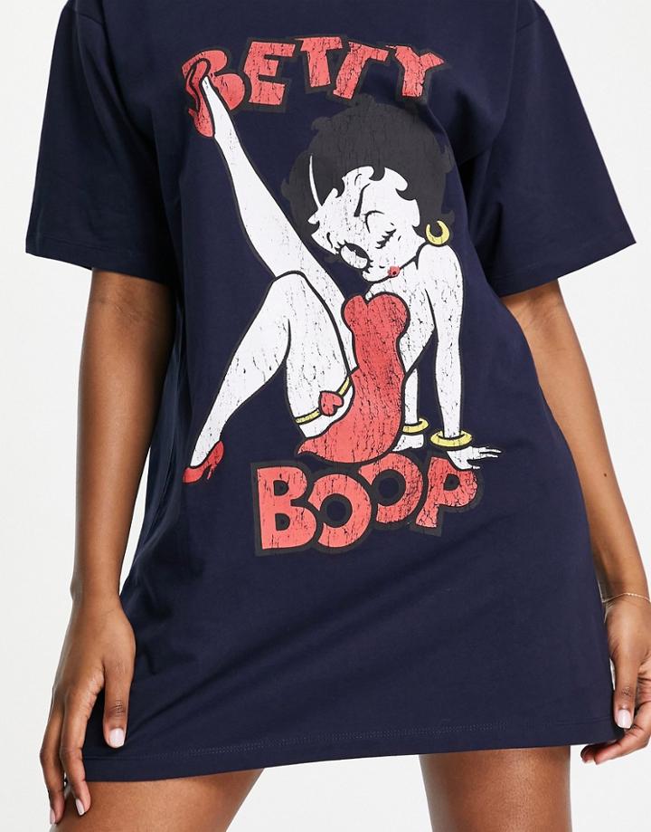 Asos Design Betty Boop Sleep Tee In Charcoal-grey