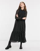 Asos Design Shirred Yoke Trapeze Maxi Dress In Mono Spot Print-multi