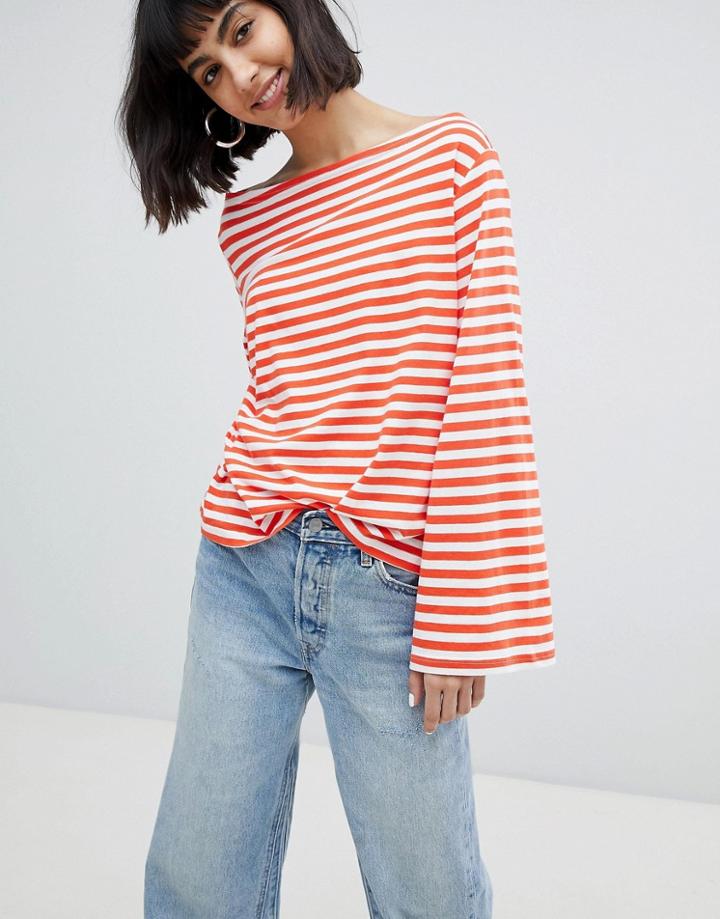 Weekday Off The Shoulder Stripe Top - Red