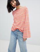 Weekday Off The Shoulder Stripe Top - Red