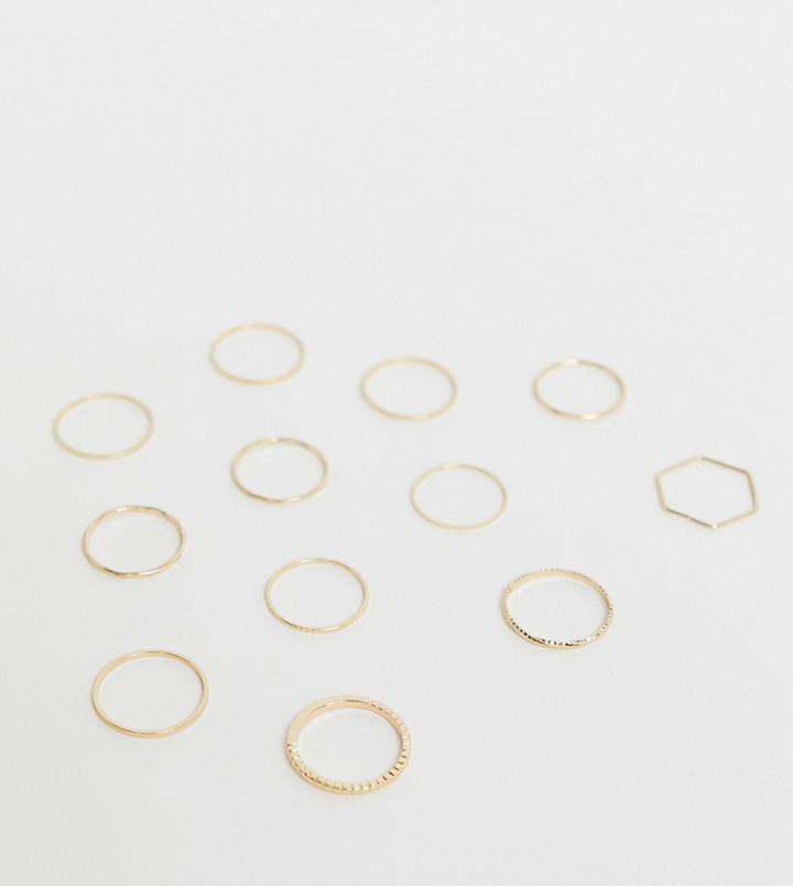 Asos Design Curve Pack Of 12 Rings In Mixed Design In Gold Tone