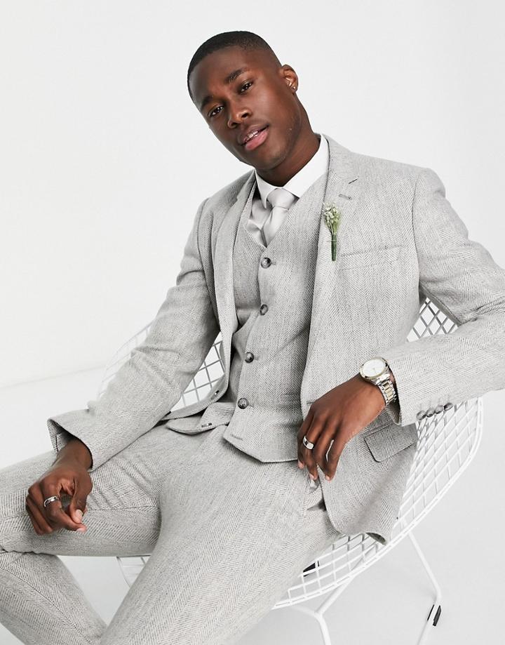 Asos Design Wedding Super Skinny Suit Jacket In Ice Gray Herringbone