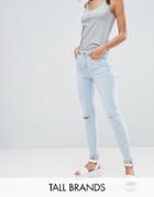 New Look Tall Bleach Rip Frayed Skinny Jeans - Blue