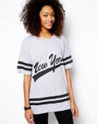 Daisy Street Oversized Varsity T-shirt - Gray