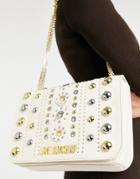 Love Moschino Stud Shoulder Bag In Ivory-white