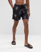 Asos Swim Shorts With Neon Ice Cream Print Mid Length - Black
