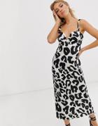 Asos Design Knot Front Maxi Dress With Tie Back In Mono Animal Print-multi