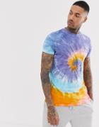 Asos Design Longline T-shirt With Bright Spiral Tie Dye Wash - Multi