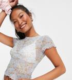 Asos Design Petite Mesh Short Sleeve Floral T-shirt-multi