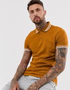 Asos Design Tipped Pique Polo Shirt In Tan - Brown