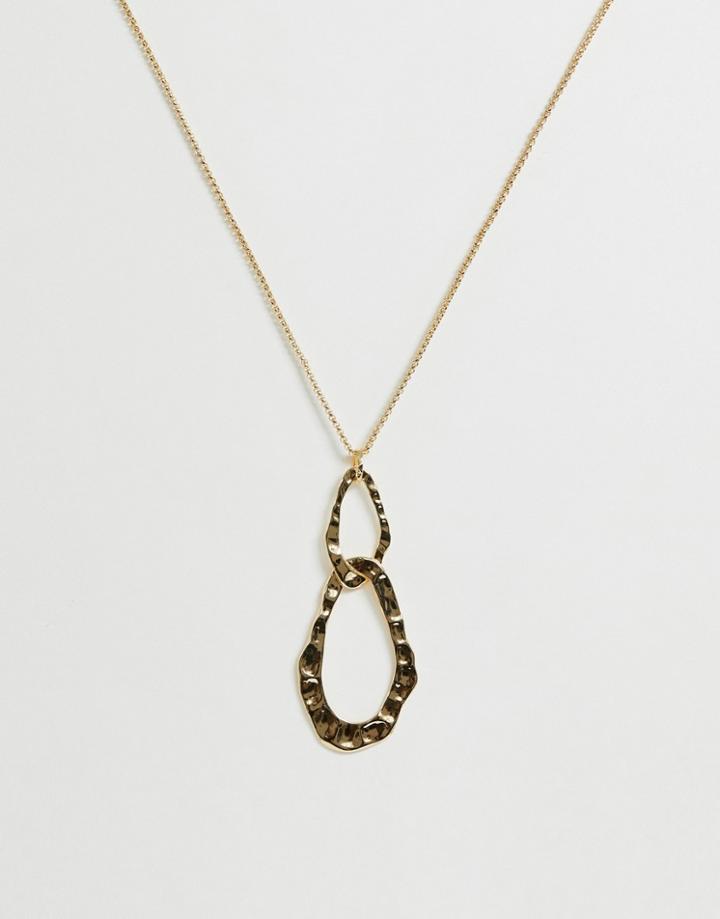 Asos Design Long Necklace With Hammered Open Circle Pendants In Gold