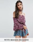 Sisters Of The Tribe Off Shoulder Collar Detail Romper With Fluted Sle