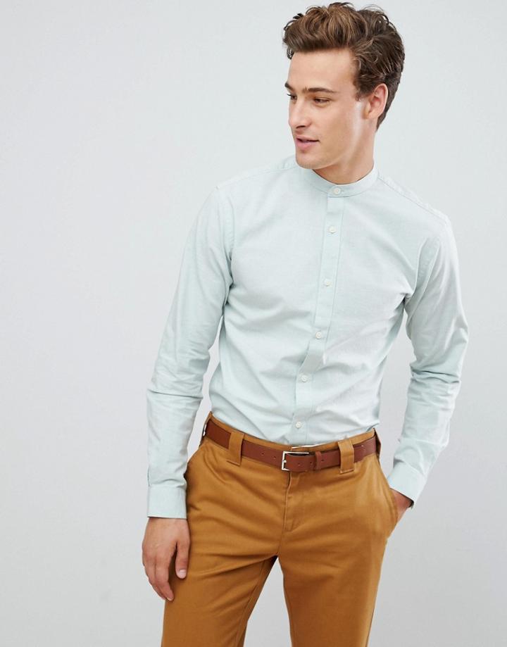 Selected Slim Fit Grandad Poplin Shirt - White