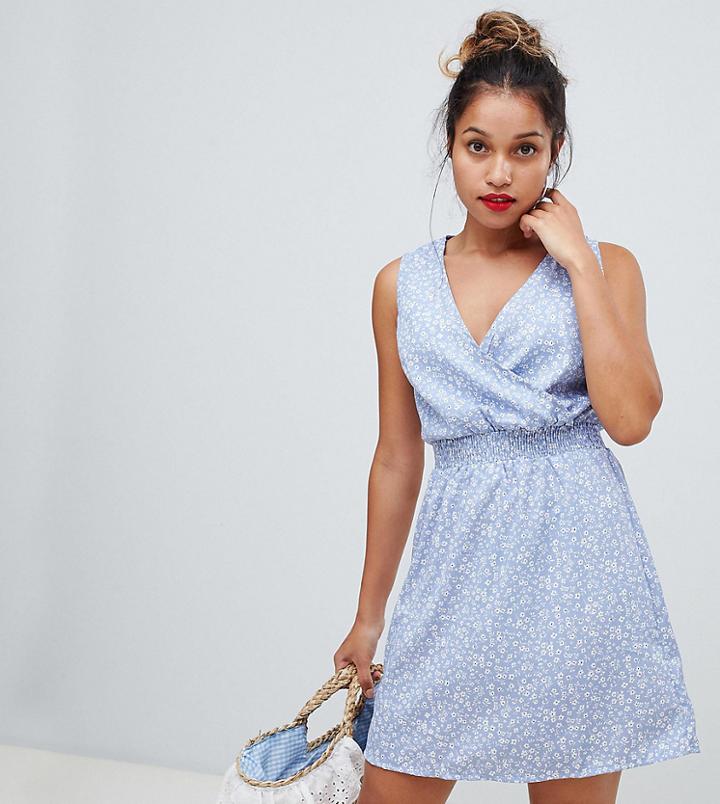 New Look Petite Swing Dress In Ditsy Floral - Blue