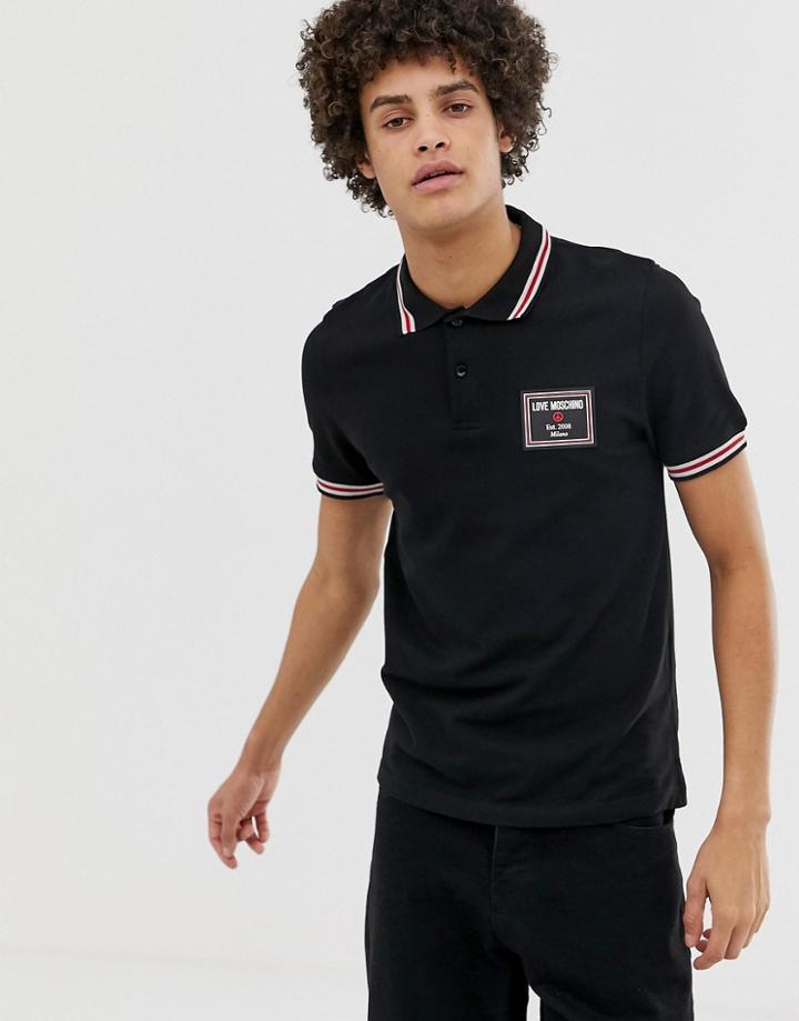 Love Moschino Tipped Polo Shirt With Chest Placket - Black