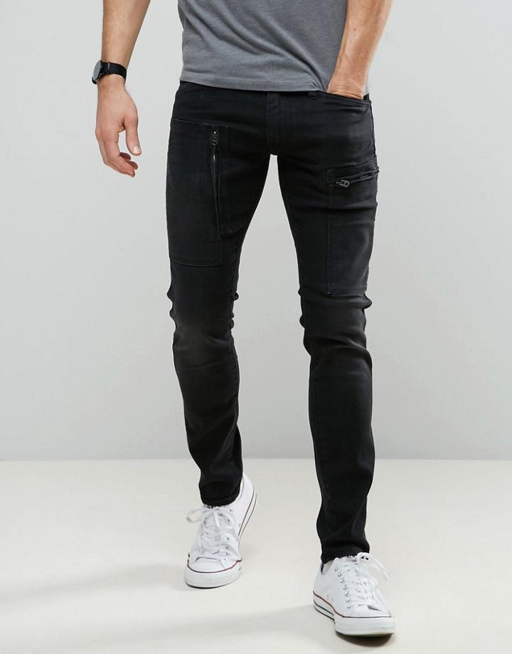 G-star Powel Super Slim Jeans Dark Aged Black Cargo Zip Pocket - Black