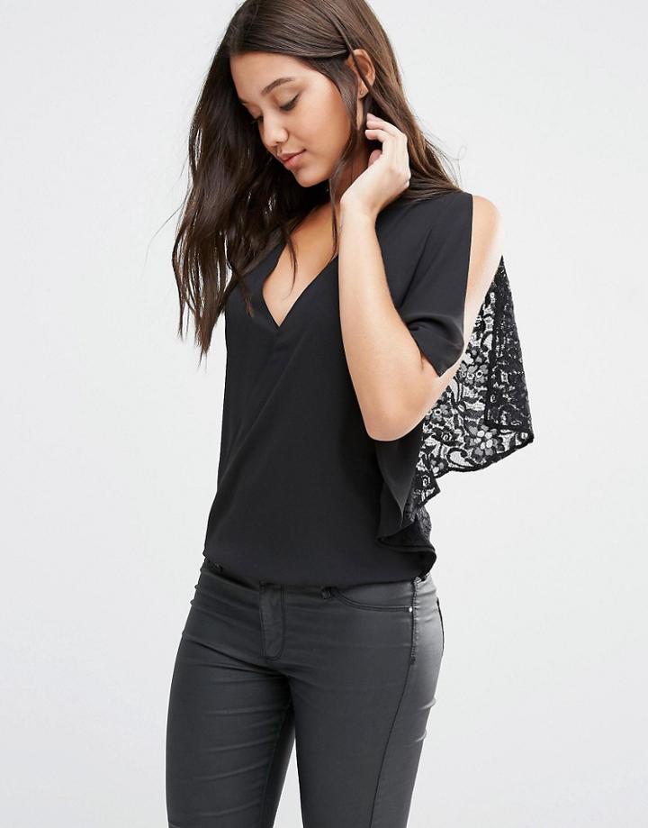 Lipsy Lace Back Blouse - Black
