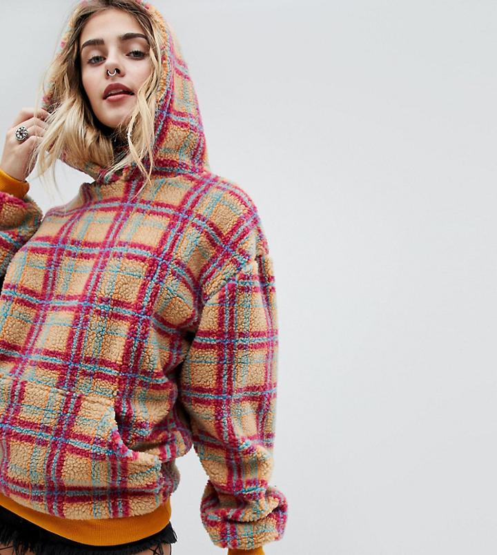 One Above Another Oversized Hoodie In Borg - Multi
