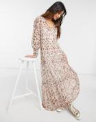 Vila Maxi Dress With Long Sleeves And Gathered Waist In Pink Floral-multi