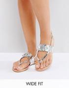 Asos Freefall Wide Fit Embellished Flat Sandals - Silver