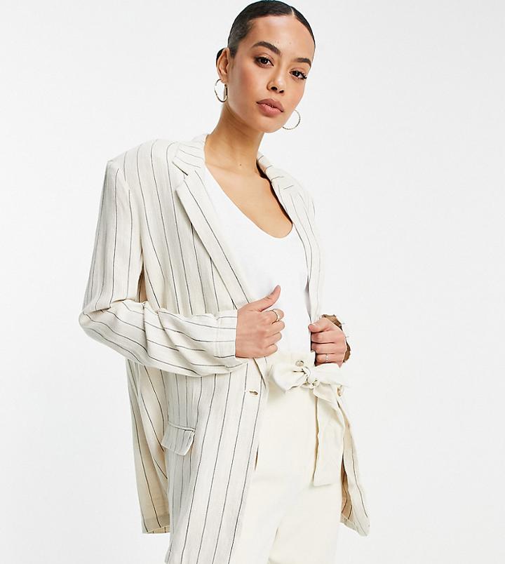 Asos Design Tall Washed Single Breasted 3 Piece Linen Suit Blazer In Stripe-multi