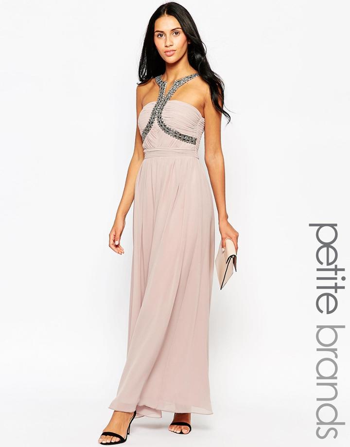 Little Mistress Petite Maxi Dress With Embellished Neckline - Mink