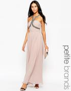 Little Mistress Petite Maxi Dress With Embellished Neckline - Mink