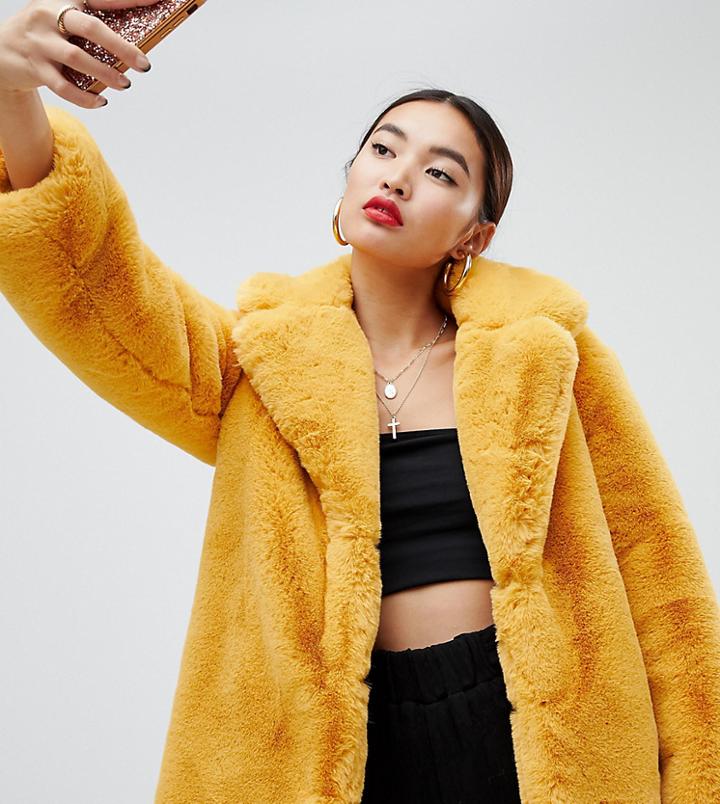 Na-kd Oversized Faux Fur Coat In Mustard-yellow