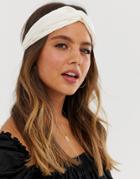 Asos Design Headband With Oversized Twist In Cream - Cream