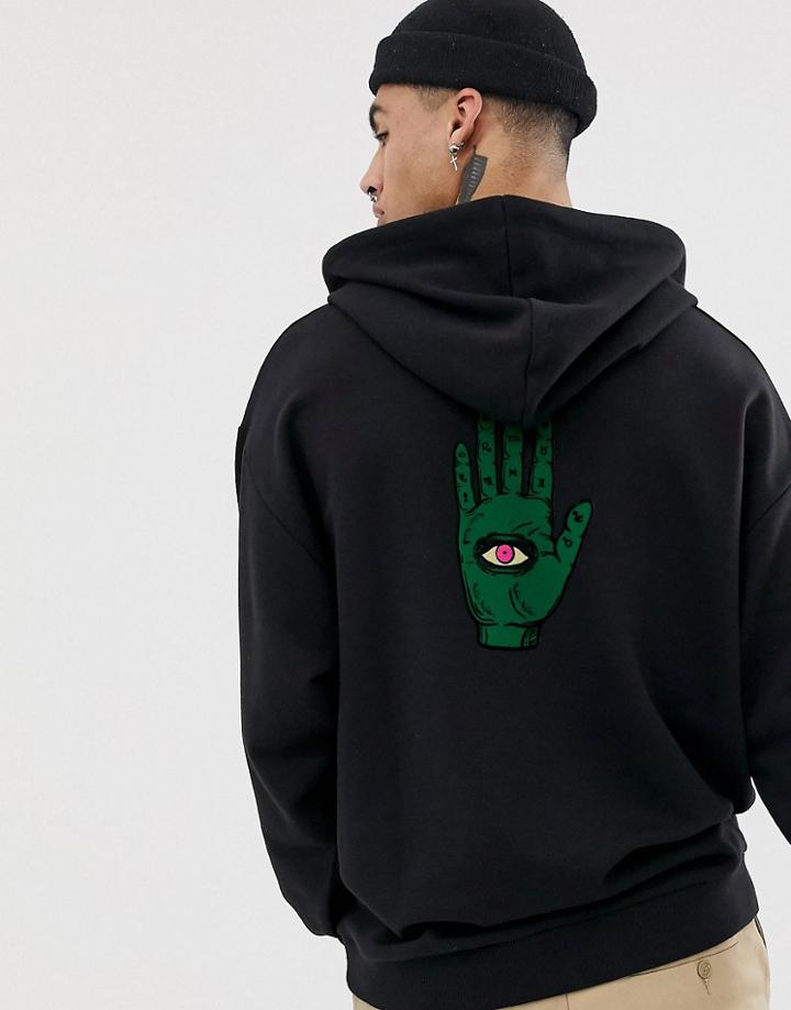 Asos Design Oversized Hoodie With Eye Back Print - Black