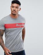 Replay Sport Stripe Logo T-shirt Gray - Gray