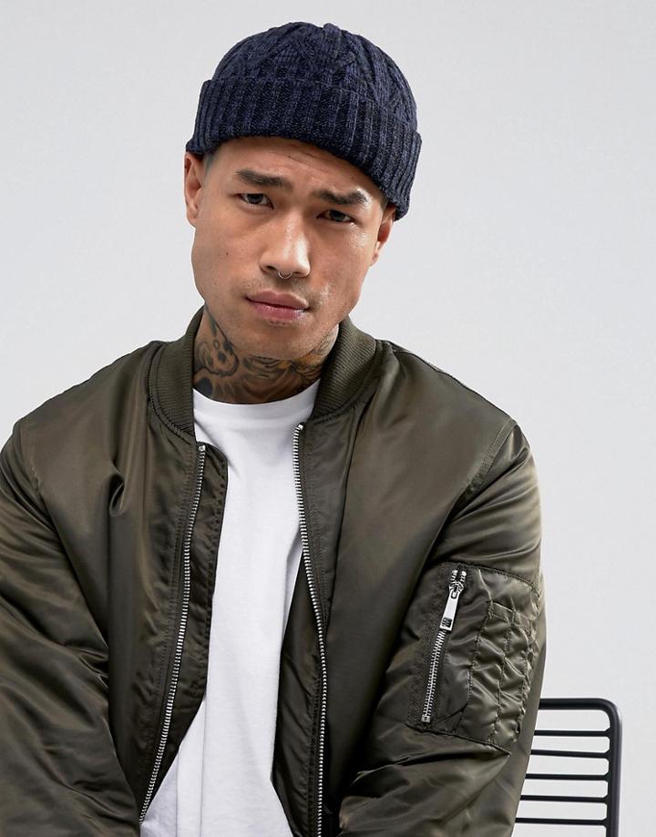 Asos Mini Fisherman Beanie In Blue & Black Twist - Blue