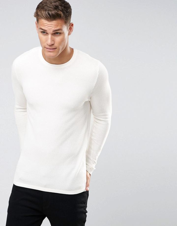 Jack & Jones Premium Sweater In Waffle - Cream