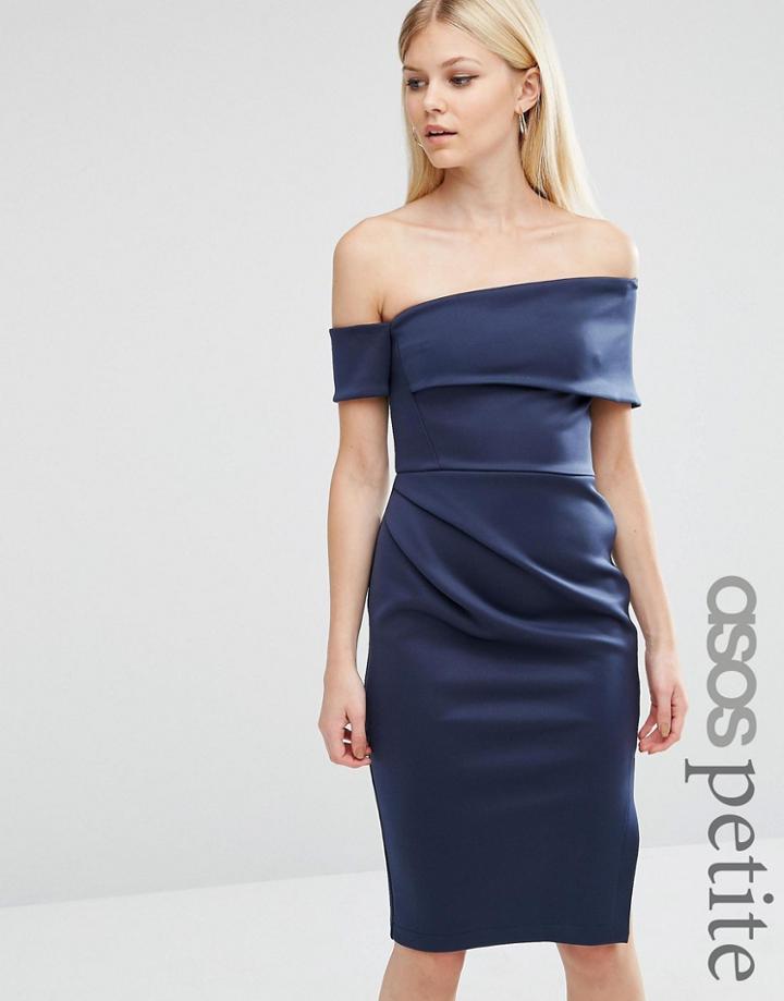 Asos Petite Clean Scuba Midi One Shoulder Dress With Wrap Skirt & Zip - Multi