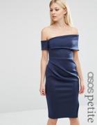 Asos Petite Clean Scuba Midi One Shoulder Dress With Wrap Skirt & Zip - Multi