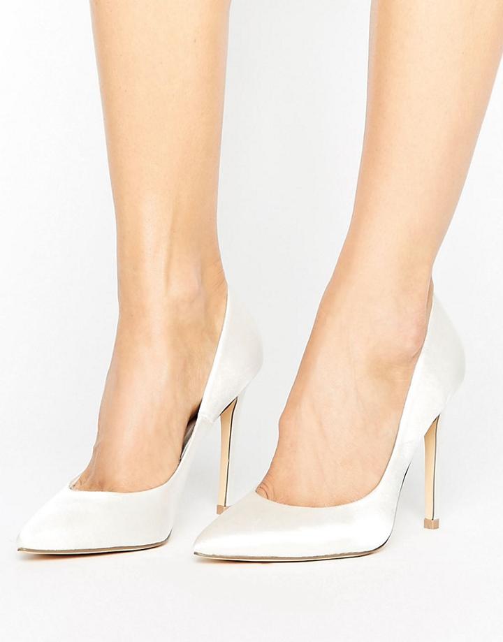 Faith Chloe White Satin Pointed Pumps - White