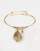 Nylon Leaf & Pearl Design Cuff Bracelet - Gold