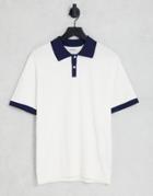 Jack & Jones Premium Knit Polo In Ecru With Navy Tipping-white
