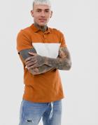 Asos Design Polo Shirt With Contrast Body Panel In Brown - Brown